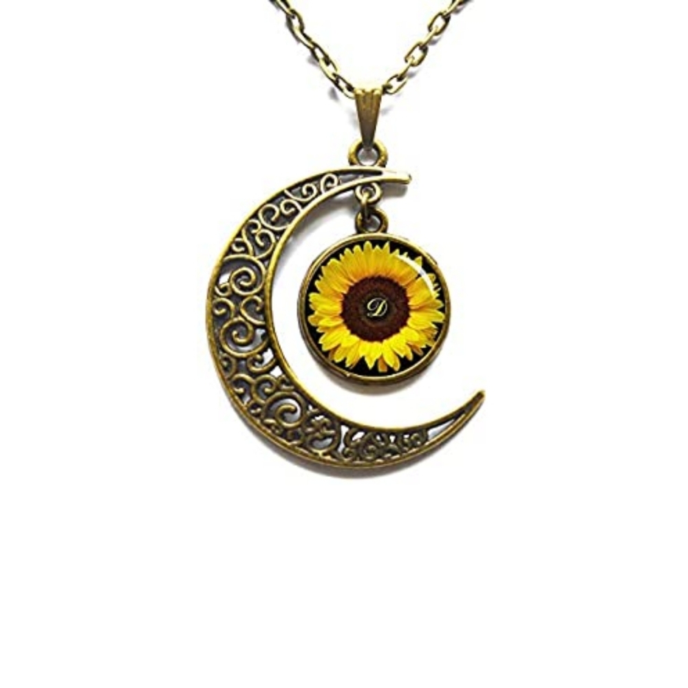 Crescent Moon Sunflower Necklace